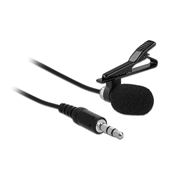 Delock Krawatten Lavalier Mikrofon Omnidirektional mit Clip 3,5 mm Klinkenstecker 3 Pin + Adapterkabel für Smartphone un