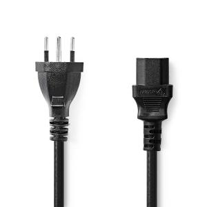 Stromkabel | CH Typ 12 | IEC-320-C13 | gerade | gerade | Vernickelt | 5.00 m | rund | PVC | Schwarz | Plastikbeutel