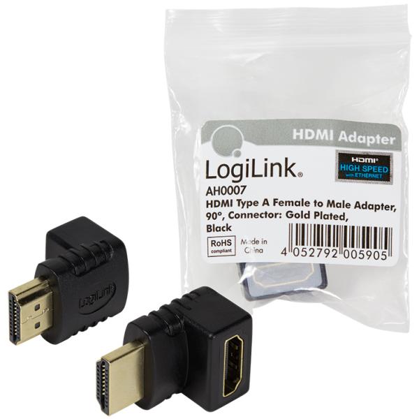 Adapter, HDMI Kupplung - Stecker, gewinkelt LogiLink AH0007 (4260113573327)