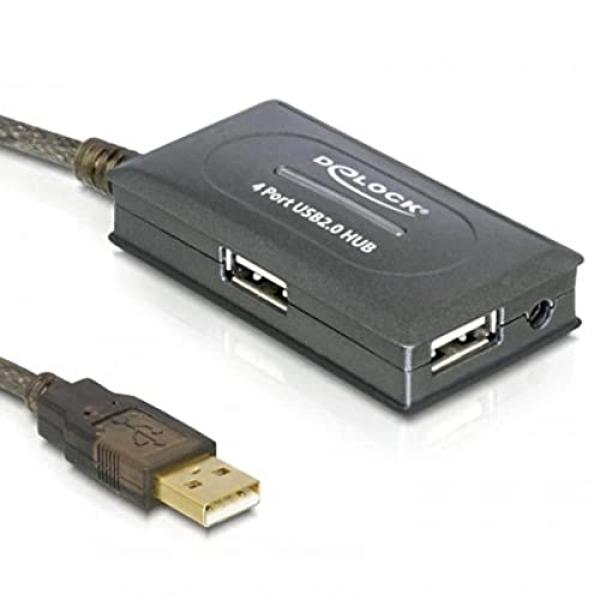 DELOCK USB Verl. A -> 4x A St/Bu 10.00m aktiv grau 82748 (4043619827480)
