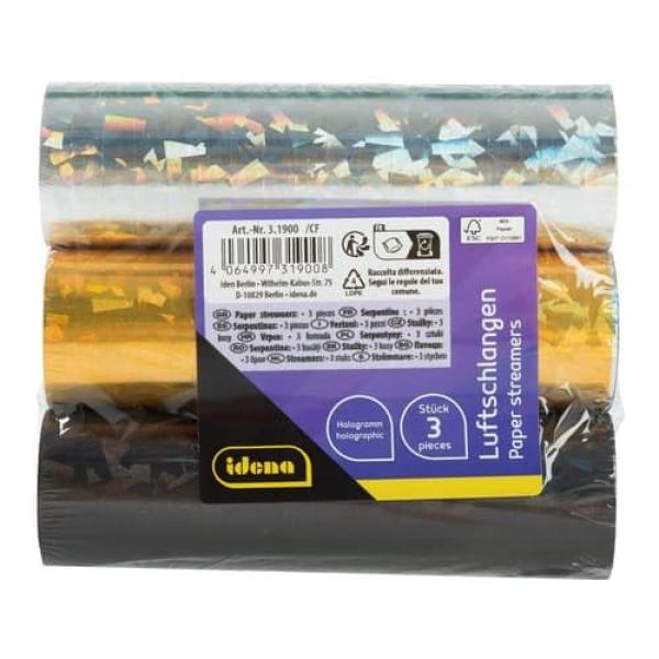 Idena Luftschlangen Hologramm 18 Abrisse 7mmx4m 3 Stück