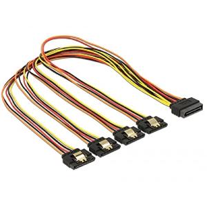 Kabel SATA 15Pin Stecker > 4x SATA 15Pin Buchse (schwarz/rot, 50cm) 60158 (4043619601585)