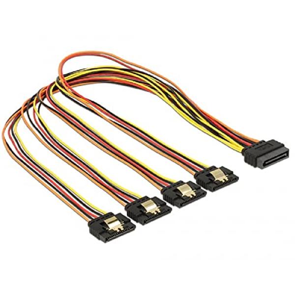 Kabel SATA 15Pin Stecker > 4x SATA 15Pin Buchse (schwarz/rot, 50cm) 60158 (4043619601585)