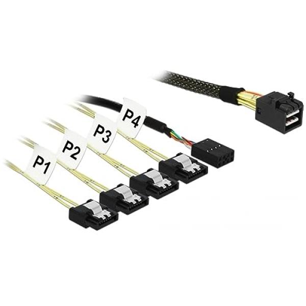 DELOCK Kabel Mini SAS HD SFF-8643 > 4 x SATA 7 Pin + Sideband 1m Metall 85732 (4043619857326)