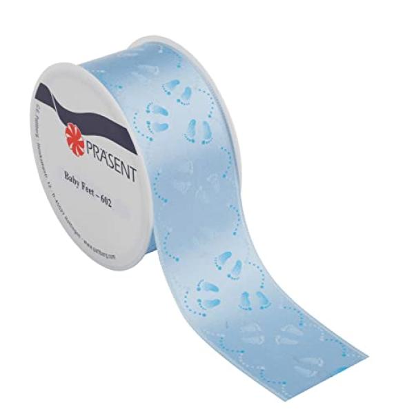PATTBERG PRÄSENT Satinband Baby Feet hellblau 40mmx2m mit Webkante (4009236076182)