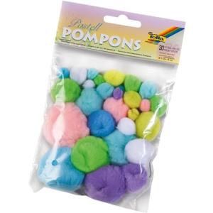 Pompons, 30 Stück, Größen sortiert, Pastellfarben folia 50397 (4001868073515)