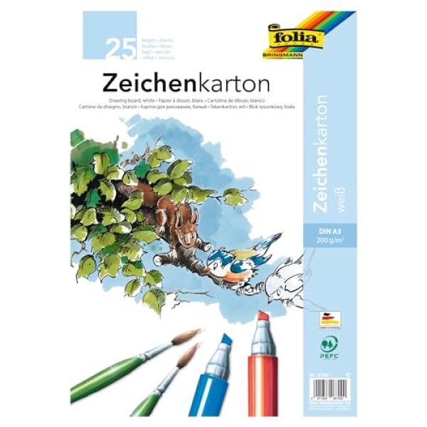 Zeichenkarton, DIN A3, 200 g/ qm, weiß folia 8700 (4001868087000)