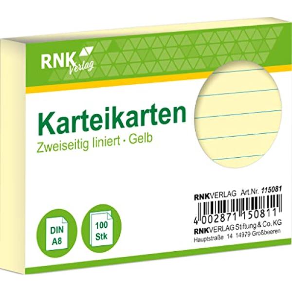 Karteikarte A8, 170g m² liniert 100 Stück gelb RNK 115081 (4002871150811)