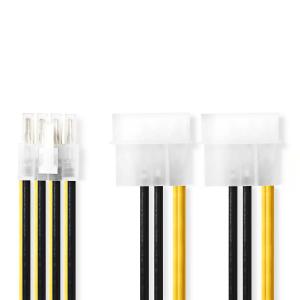 Interne Stromkabel | EPS 8-Pin Stecker | 2x Molex Stecker | Vergoldet | 0.15 m | rund | PVC | Gelb / Schwarz | Umschlag