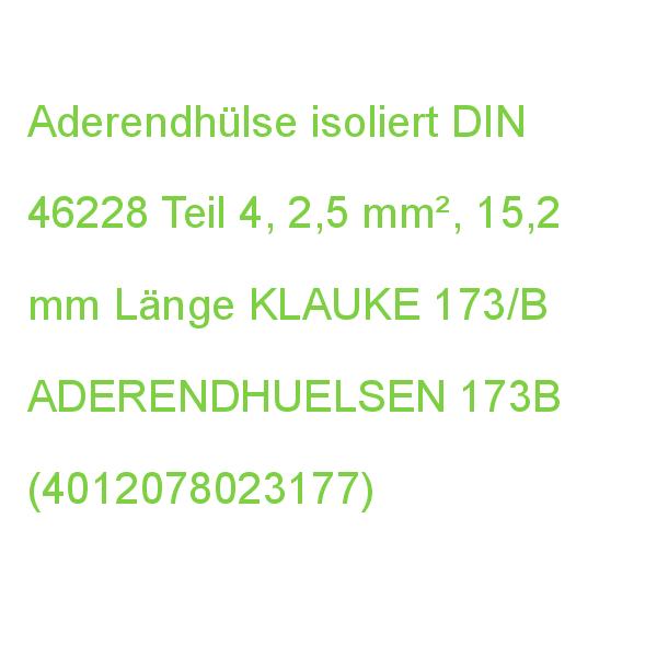 Isolierte Aderendhülsen nach DIN, Farbcode 1, 2,5  mm², Blau, Länge 8mm, Cu, ver KLAUKE 173/B ADERENDHUELSEN 2,5QMM 173B