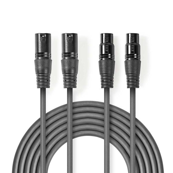Balanced Audio-Kabel | 2x XLR 3-Pin Stecker | 2x XLR 3-Pin Buchse | Vernickelt | 3.00 m | Rund | PVC | Dunkelgrau | Kart