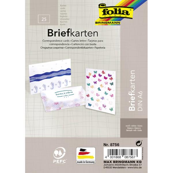 Briefkarte A6, 190 g qm weiß einfach 25 Stück FOLIA 8756 (4001868087567)