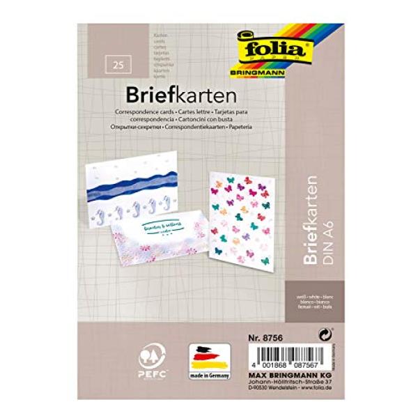 Briefkarte A6, 190 g qm weiß einfach 25 Stück FOLIA 8756 (4001868087567)