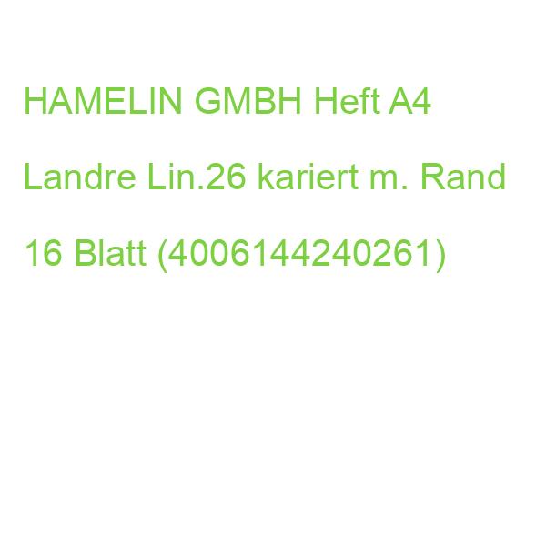 HAMELIN GMBH Heft A4 Landre Lin.26 kariert m. Rand 16 Blatt (4006144240261)