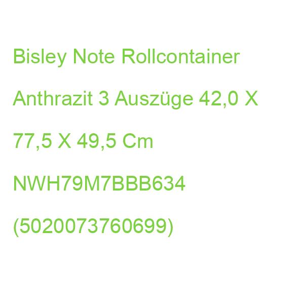 Bisley Note Rollcontainer Anthrazit 3 Auszüge 42,0 X 77,5 X 49,5 Cm NWH79M7BBB634 (5020073760699)