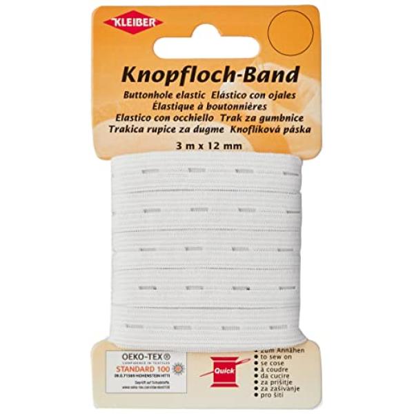Knopflochband, 12 mm x 3 m, weiß KLEIBER 71091 (4009691710911)
