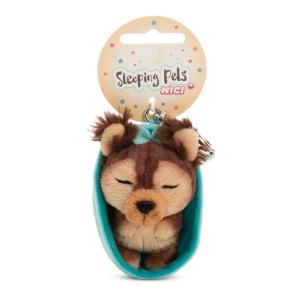 NICI Schlüsselanhänger Sleeping Pets Hund Yorkshire Terrier im Körbchen hellblau 8cm