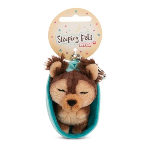 NICI Schlüsselanhänger Sleeping Pets Hund Yorkshire Terrier im Körbchen hellblau 8cm