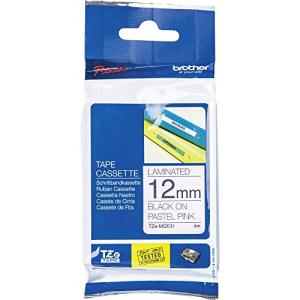 TZEMQE31 BROTHER PT Schriftband 12mm schwarz rosa 4 Meter laminiert