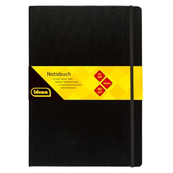 Idena Notizbuch 80g/m² blanko schwarz DIN A4 192 Seiten