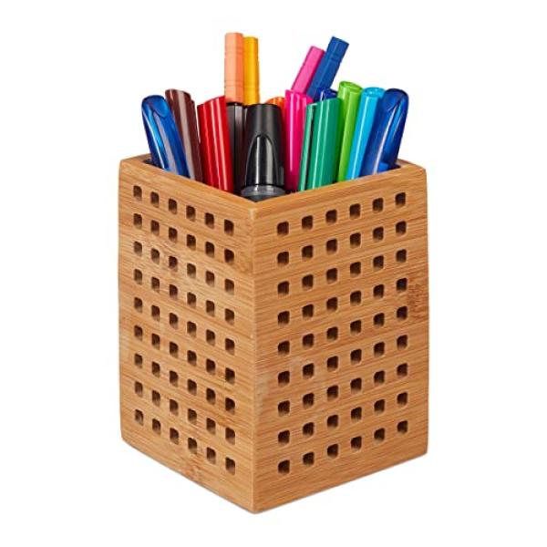 Relaxdays Stiftehalter Braun Bambus 9,0 X 9,0 X 11,0 Cm 10024218_0 (4052025242183)