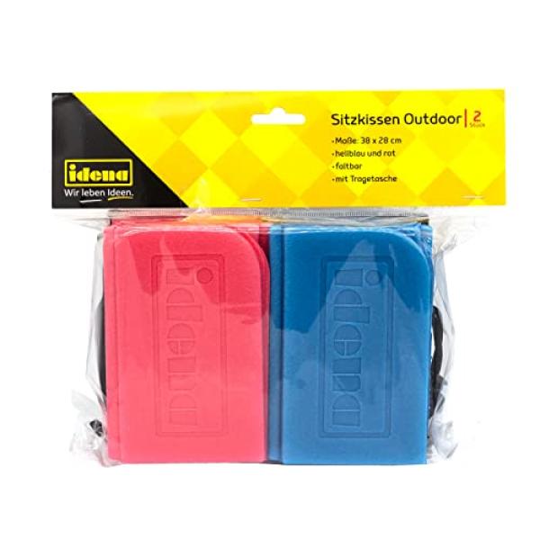 Idena Sitzkissen Outdoor faltbar mit Tragetasche hellblau/rot 38x28cm 2 Stück