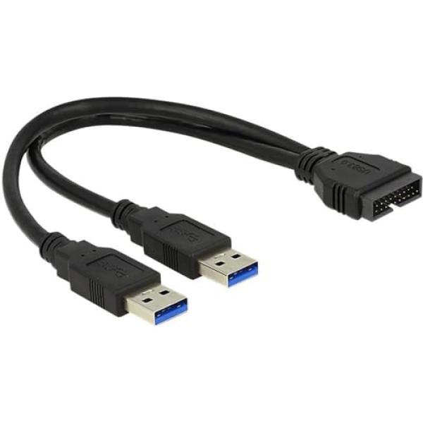 USB 3.2 Gen 1 Adapter, USB Pfostenstecker > 2x USB-A Stecker (schwarz) 83910 (4043619839100)