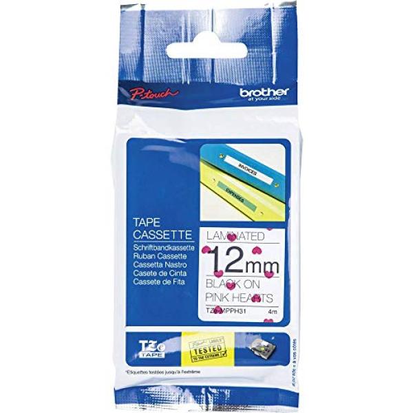 Schriftbandkassette Brother 12mmx4m rosa Herzen/schwarz TZEMPPH31 (4977766770286)