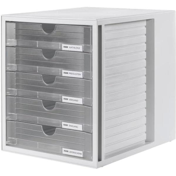 Han Schubladenbox System-box Transparent 1450-63d, Din A4 Mit 5 Schubladen, 1 St. (4012473145054)