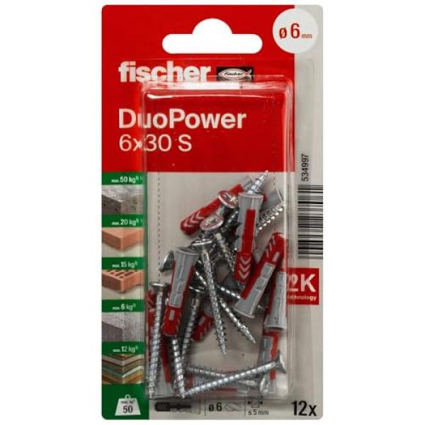 Fischer Duopower 6x30 S 2k 534997 Dübel Mit Schrauben  6 Mm X 30 Mm, 12 St. (4048962237061)