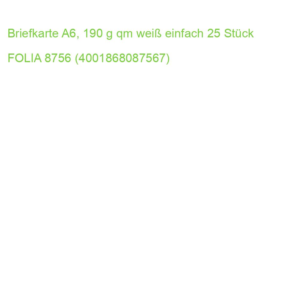 Briefkarte A6, 190 g qm weiß einfach 25 Stück FOLIA 8756 (4001868087567)