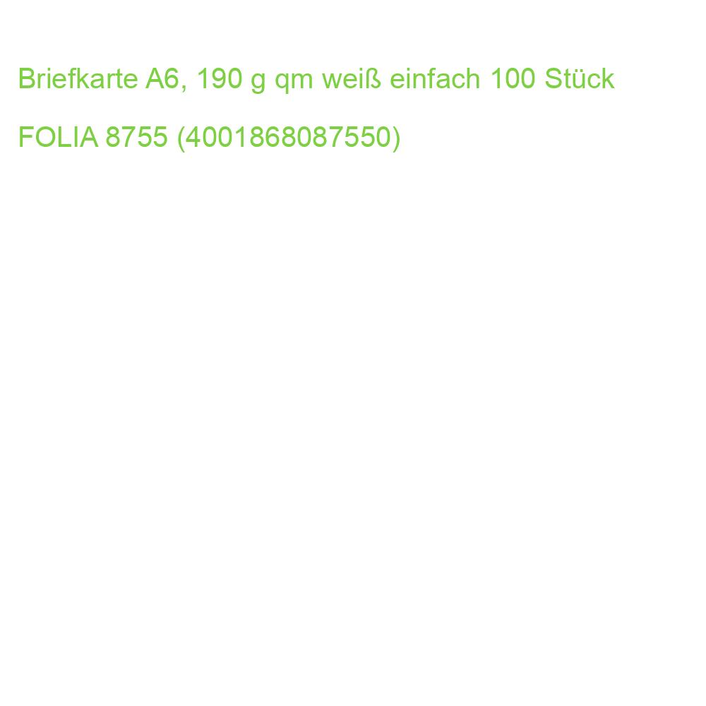 Briefkarte A6, 190 g qm weiß einfach 100 Stück FOLIA 8755 (4001868087550)