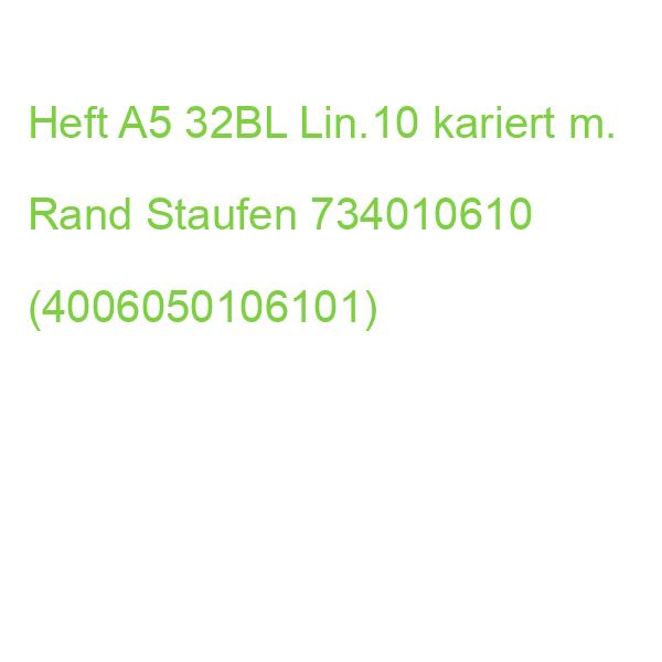 Heft PREMIUM LIN 10 A5, 32 Blatt 90 g qm kariert mit Rand Staufen 734010610 (4006050106101)