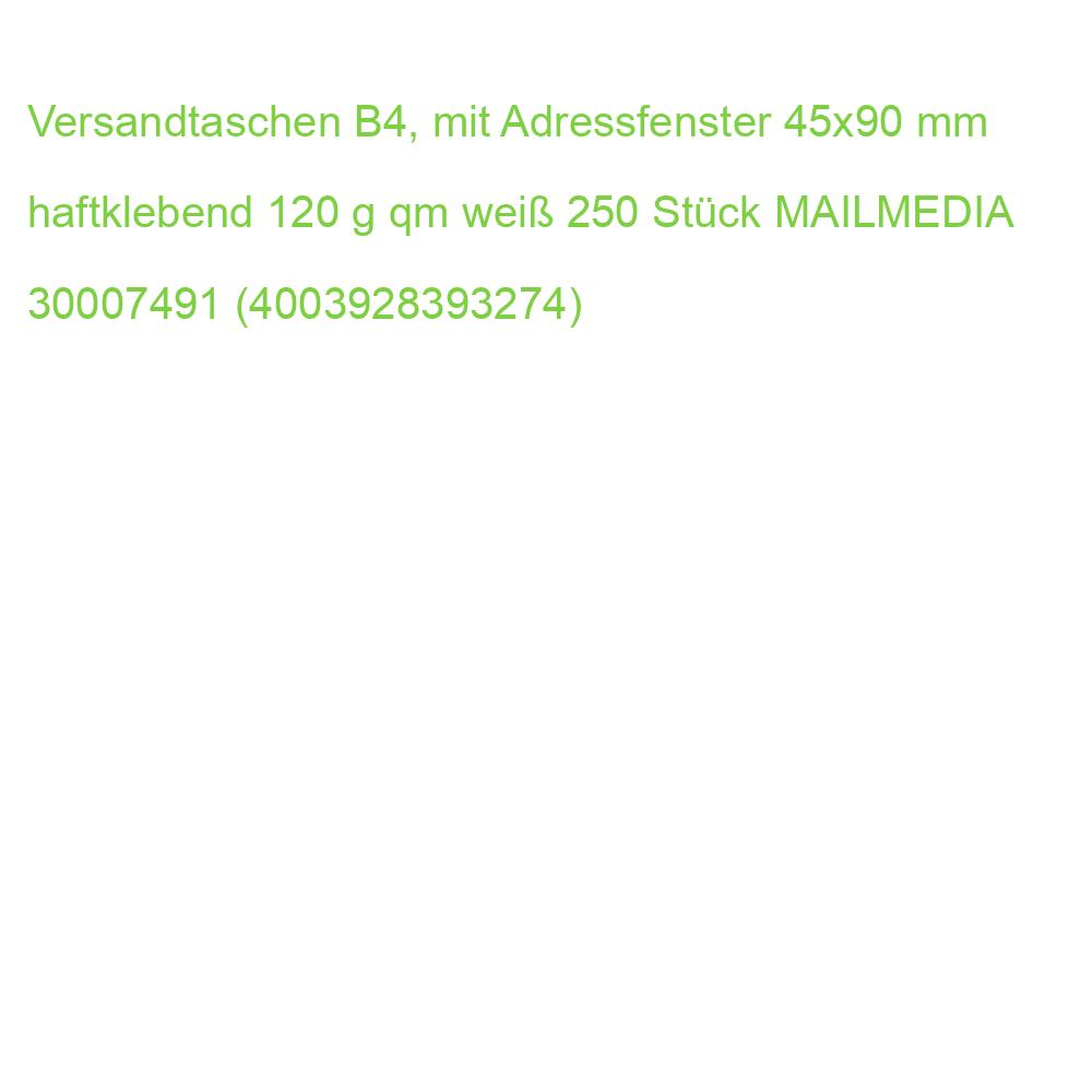 Versandtaschen B4, mit Adressfenster 45x90 mm haftklebend 120 g qm weiß 250 Stück MAILMEDIA 30007491 (4003928393274)