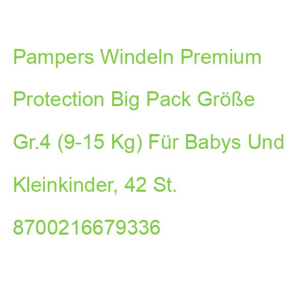 Pampers Windeln Premium Protection Big Pack Größe Gr.4 (9-15 Kg) Für Babys Und Kleinkinder, 42 St. 8700216679336