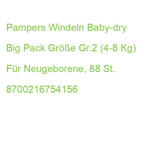 Pampers Windeln Baby-dry Big Pack Größe Gr.2 (4-8 Kg) Für Neugeborene, 88 St. 8700216754156