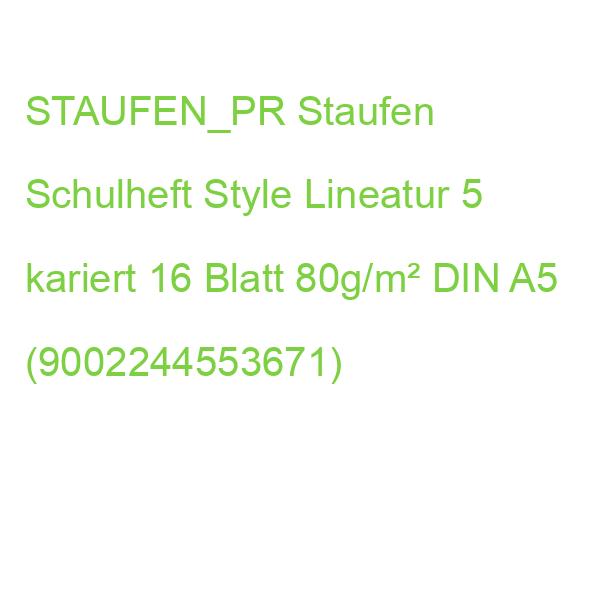 STAUFEN_PR Staufen Schulheft Style Lineatur 5 kariert 16 Blatt 80g/m² DIN A5 (9002244553671)