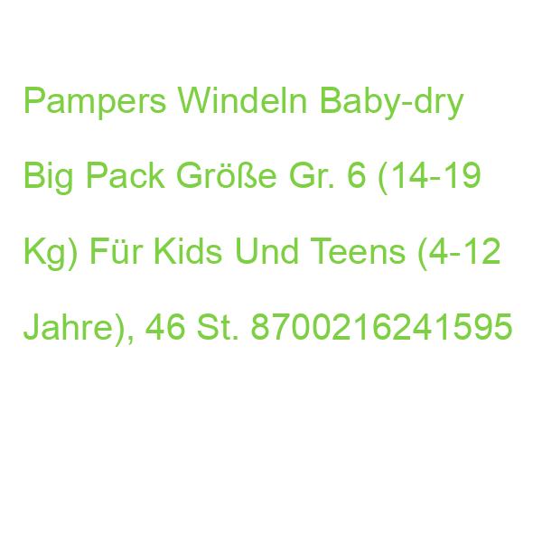 Pampers Windeln Baby-dry Big Pack Größe Gr.6 (14-19 Kg) Für Kids Und Teens, 40 St. 8700216241595