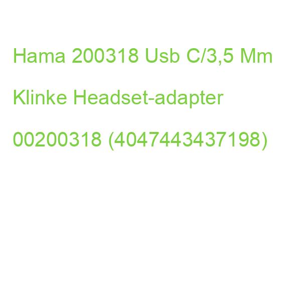 Hama 200318 Usb C/3,5 Mm Klinke Headset-adapter 00200318 (4047443437198)