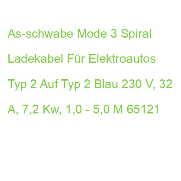 As-schwabe Mode 3 Spiral Ladekabel Für Elektroautos Typ 2 Auf Typ 2 Blau 230 V, 32 A, 7,2 Kw, 1,0 - 5,0 M 65121