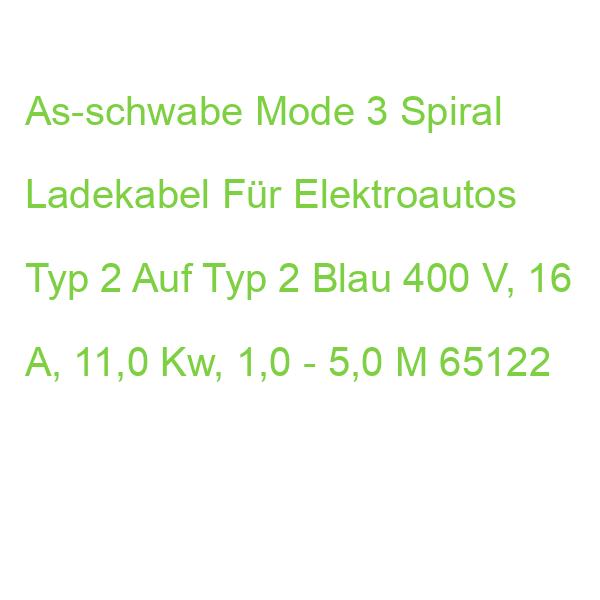 As-schwabe Mode 3 Spiral Ladekabel Für Elektroautos Typ 2 Auf Typ 2 Blau 400 V, 16 A, 11,0 Kw, 1,0 - 5,0 M 65122