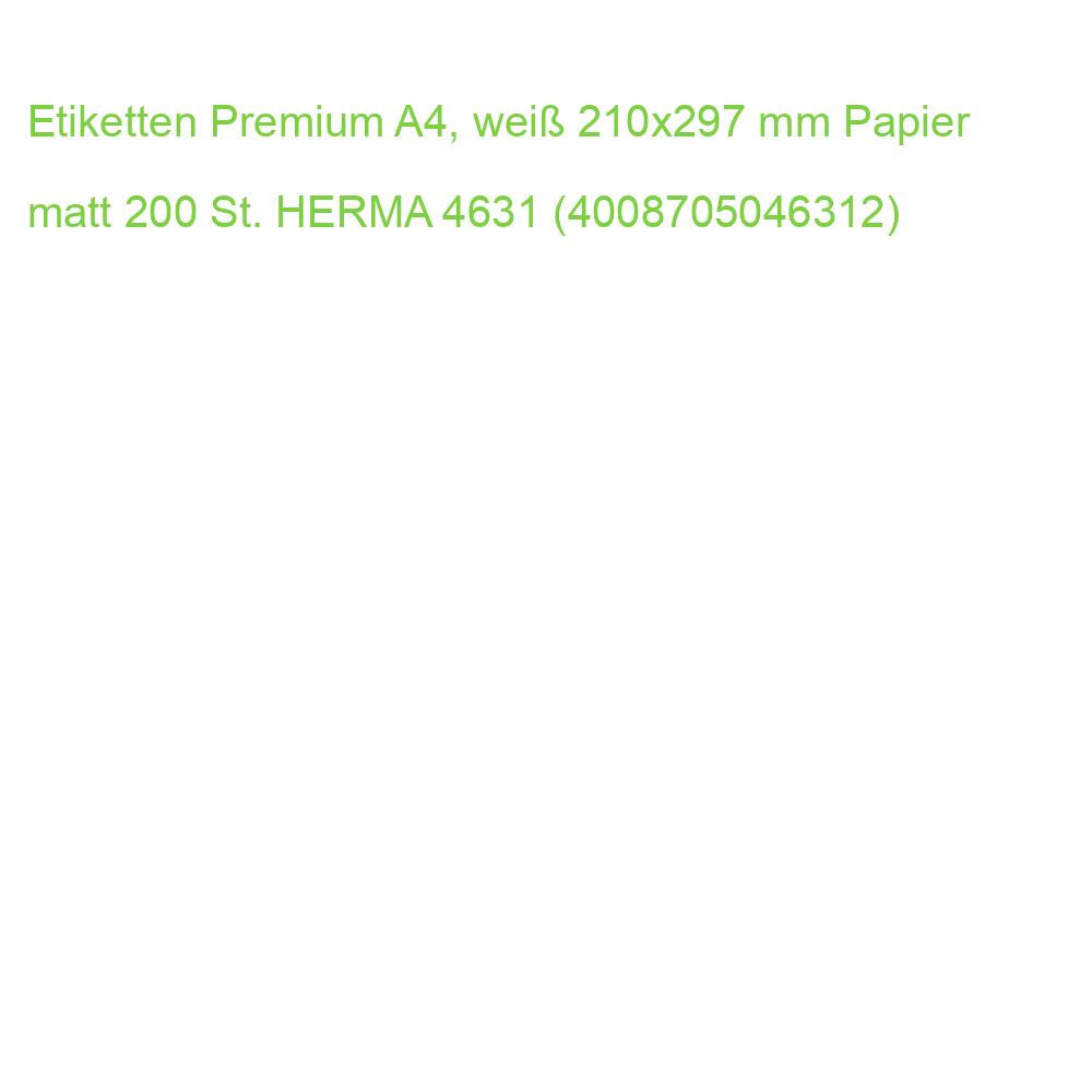 Etiketten Premium A4, weiß 210x297 mm Papier matt 200 St. HERMA 4631 (4008705046312)
