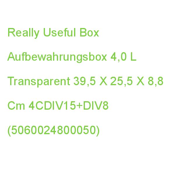 Really Useful Box Aufbewahrungsbox 4,0 L Transparent 39,5 X 25,5 X 8,8 Cm 4CDIV15+DIV8 (5060024800050)