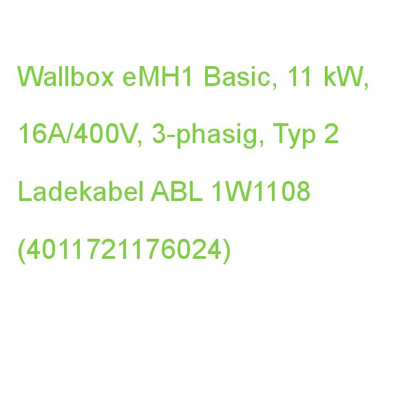 Typ 3-phasig, 16A/400V, Wallbox ABL 2 1W1108 Basic, eMH1 11 kW, Ladekabel (4011721176024)