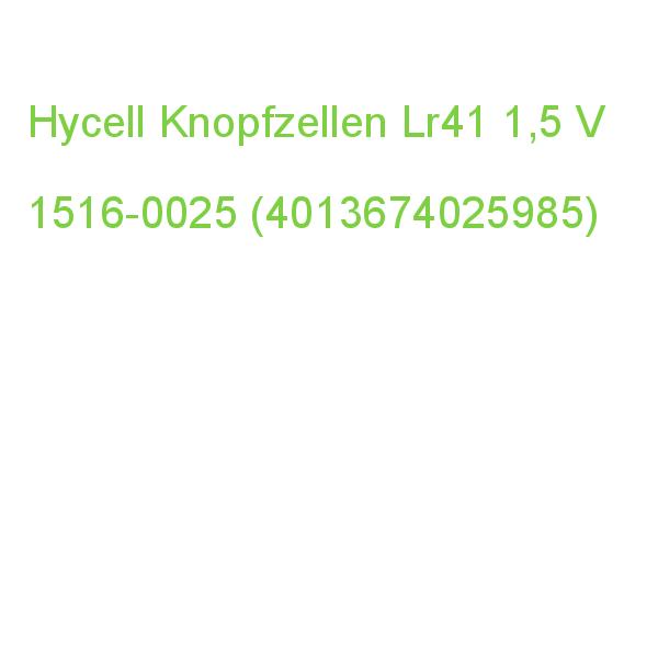 4 Hycell Knopfzellen Lr41 1,5 V 1516-0025 (4013674025985)