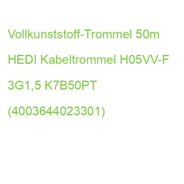 Vollkunststoff-Trommel 50m HEDI Kabeltrommel H05VV-F 3G1,5 K7B50PT (4003644023301)