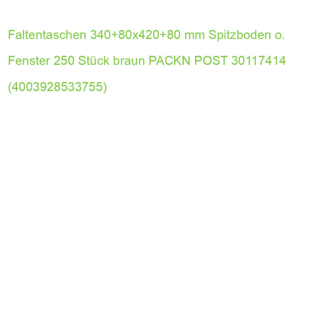 Faltentaschen 340+80x420+80 mm Spitzboden o. Fenster 250 Stück braun PACKN POST 30117414 (4003928533755)