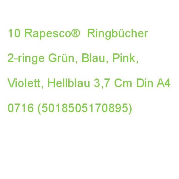 10 Rapesco Ringbücher 2-ringe Grün, Blau, Pink, Violett, Hellblau 3,7 Cm Din A4 0716 (5018505170895)