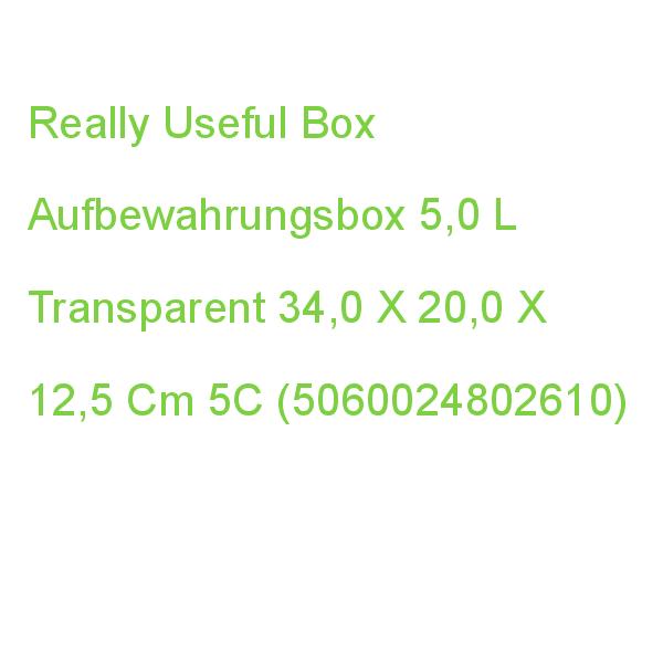 Really Useful Box Aufbewahrungsbox 5,0 L Transparent 34,0 X 20,0 X 12,5 Cm 5C (5060024802610)