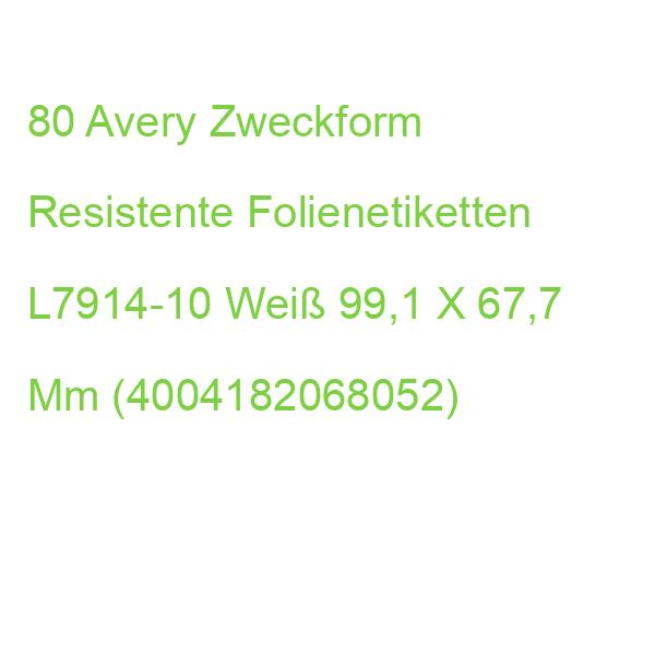 80 Avery Zweckform Resistente Folienetiketten L7914-10 Weiß 99,1 X 67,7 Mm (4004182068052)